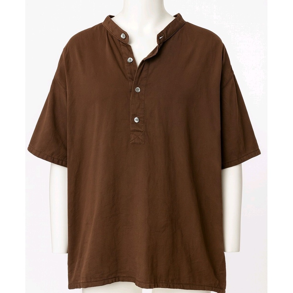 Womens Brown Short-Sleeve Button-Down Shirt 100% Cotton